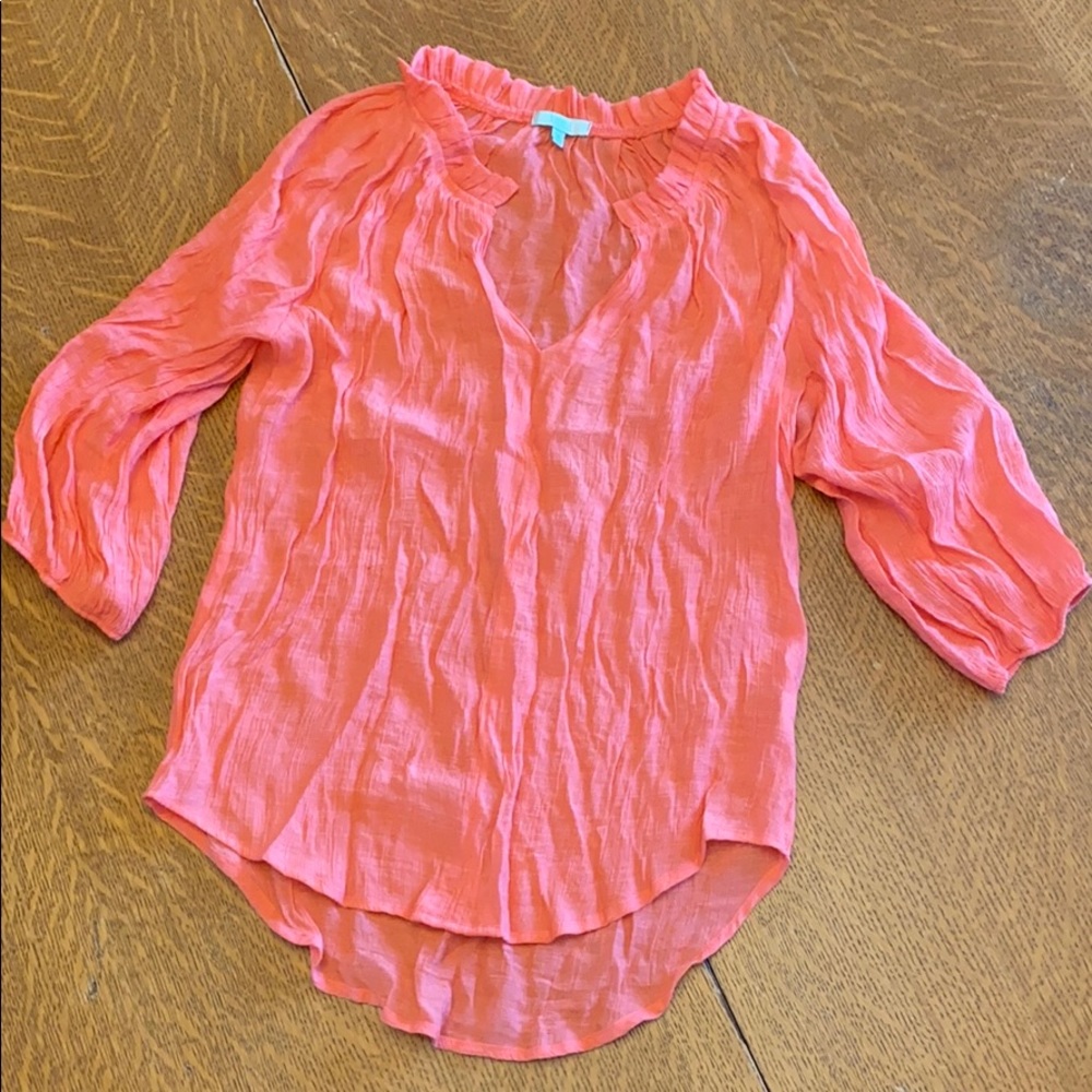 Coral quarter length sleeves; rayon material